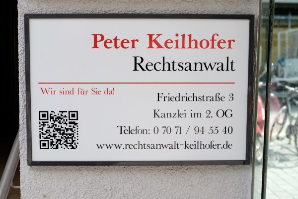 Kanzleischild Rechtsanwalt Keilhofer, Rechtsanwalt in Tübingen für Arbeitsrecht und Strafrecht Kanzleischild Rechtsanwalt Keilhofer, Rechtsanwalt in Tübingen für Arbeitsrecht und Strafrecht